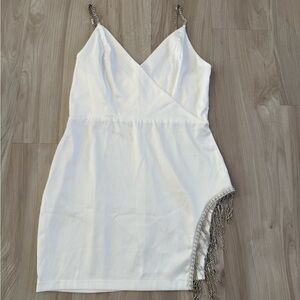 White Dress with Crystal Chain Details